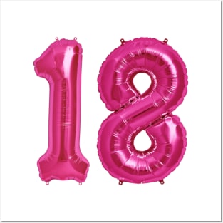 Hot Pink 18th Birthday Metallic Helium Balloons Numbers Posters and Art